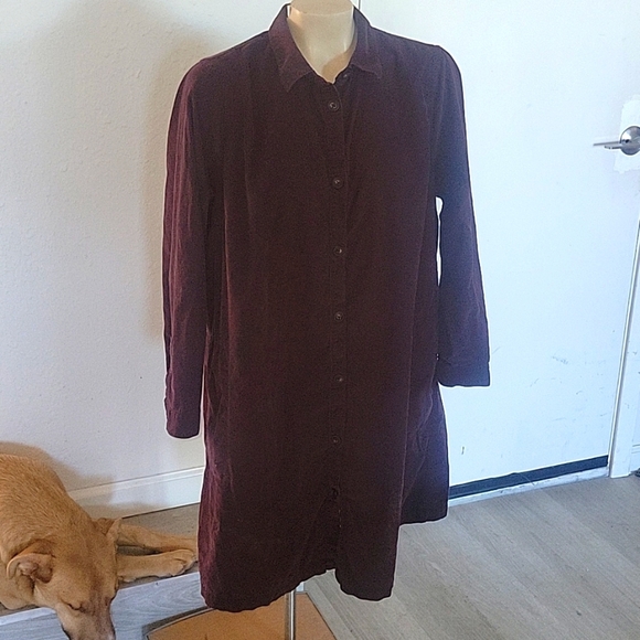 J JILL Courderoy Shift Dress Burgundy L Fall Cottagecore Contemporary Winter - Picture 2 of 7